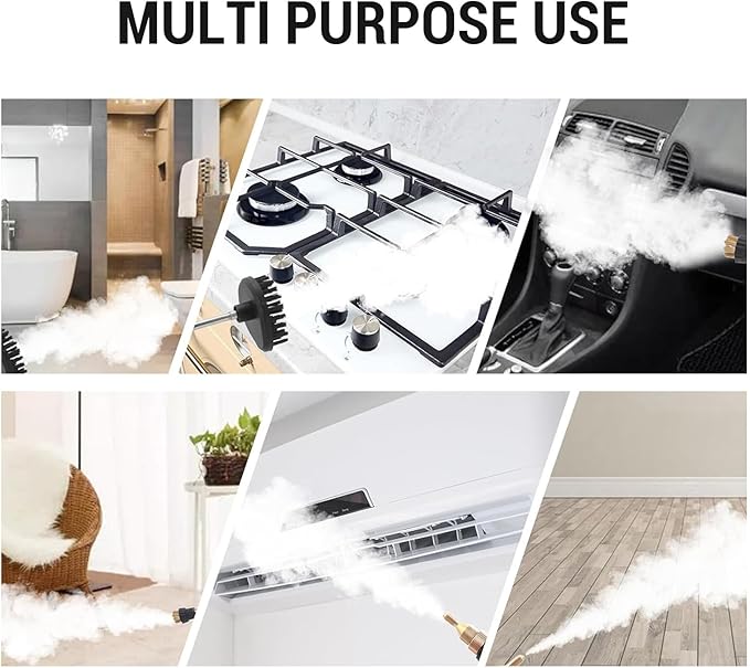 Handheld Steam Cleaner Effortlessly Clean Indoor Decorations Tiles Grout with Safety Locking Mechanism 3 Brush Heads for Home Car Office Kitchen Bathroom Living Room (US