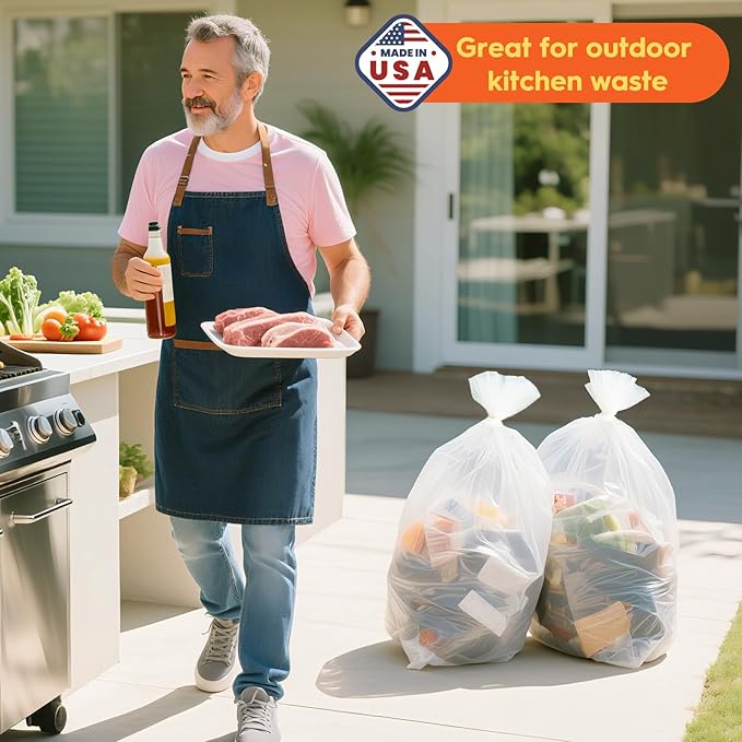DELXO 30-33 Gallon Trash Bags 250 Count Heavy Duty Large Clear Garbage Bags Thick Durable and Puncture-Resistant Plastic Bags for Kitchens Yards &amp Offices Made in USA