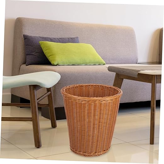 Cabilock 1Pc Woven Rattan Trash Can Decorative Wastebasket for Home Office Chic No Lid Storage Container Multi Functional Rattan Style Garbage Bin Practical Elegant Decor
