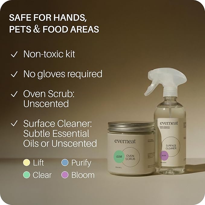 Everneat Oven Cleaning Kit: Natural Oven Cleaner and Kitchen Cleaner | Heavy Duty Oven Cleaner &amp Oven Rack Cleaner Kit | Fume-free &amp Safe to Clean All Ovens (Bloom) | Refillable Plastic Jar &a