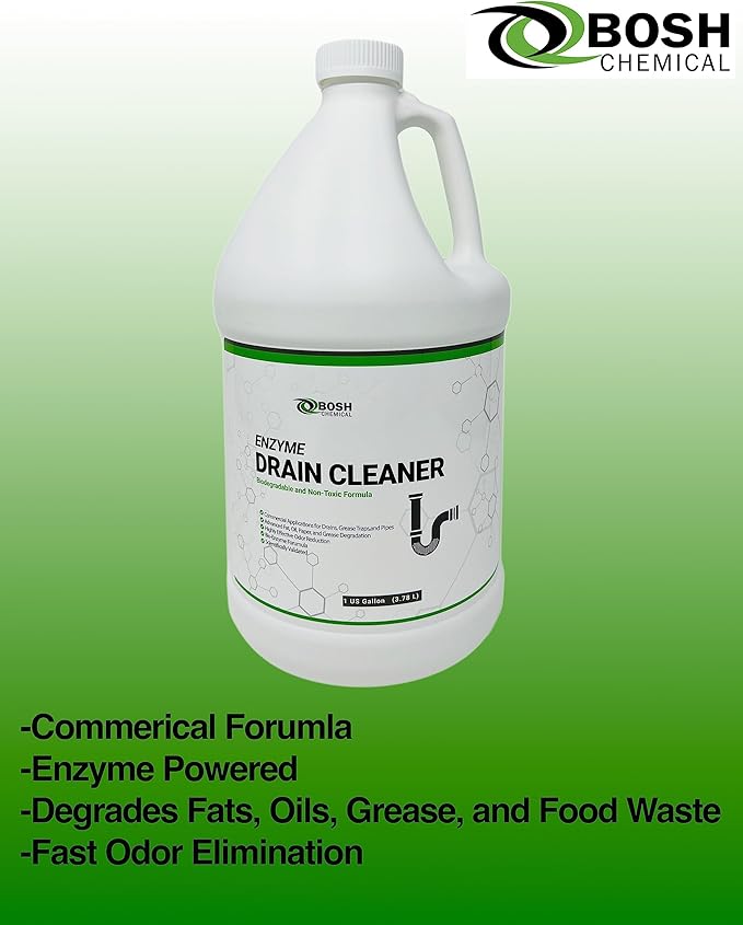 Bosh Chemical Enzyme Drain Cleaner | Attacks Grease Fats and Paper Buildup in Drains Septic Tanks Grease Traps Pipes | Odor Control (1 Gallon)