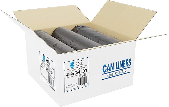 Reli. Premium 40-45 Gallon Trash Bags | 150 Count | Made in USA | Heavy Duty | Bulk | SuperValue | Black Multi-Use Garbage Bags
