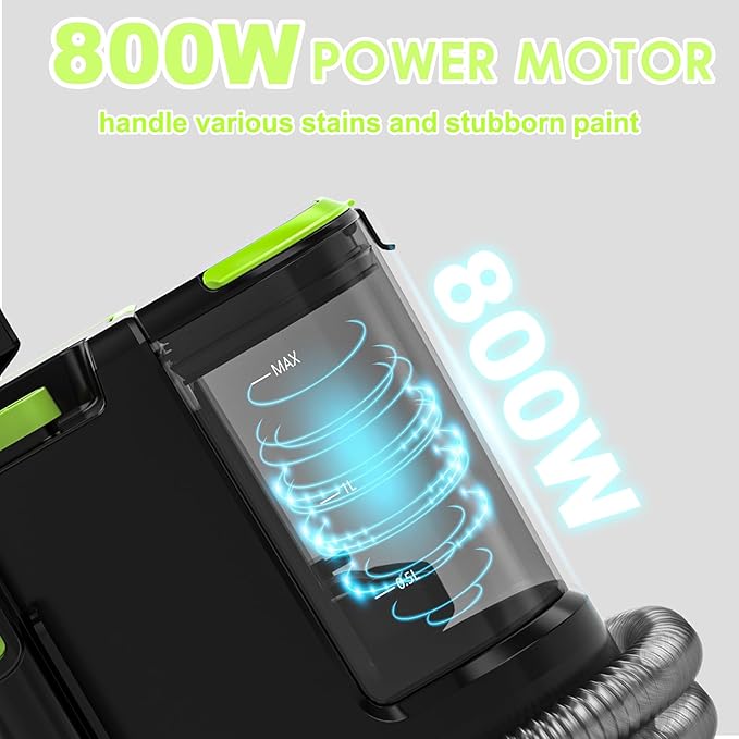 Portable Carpet &amp Upholstery Cleaner Deep Cleaning for Rugs Couch Curtain Car Interiors Stains Pet &amp Family Friendly 21 Kpa suction with 800W high-performance motor 120V (Green)