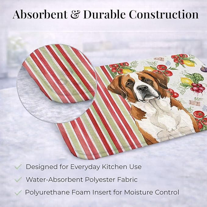 Caroline's Treasures Brown and White Saint Bernard Vegetables Dish Drying Mat Absorbent Dish Drying Mat Pad for Kitchen Counter Dish Drainer Mat for Countertop 14 x 21 Multicolor