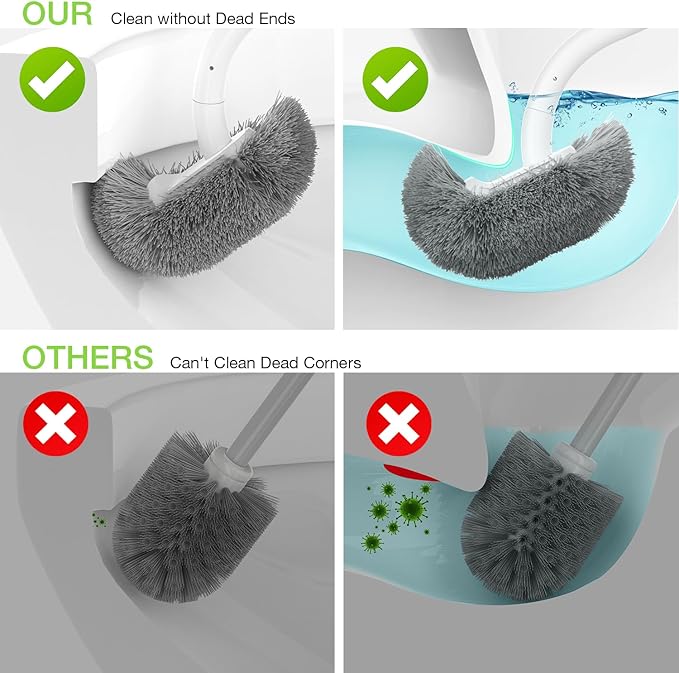 Bamboo Toilet Brush Set 2 Pack with Ergonomic Design Compact Size Durable Bristles Wooden Holder for Bathroom Cleaning