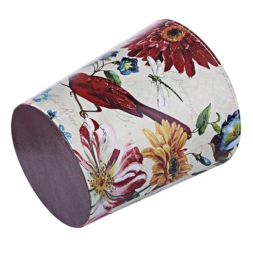 Leather Trash Can Retro Decorative Waste Basket 10L Capacity Small Waste Paper Basket Waterproof Garbage Can for Bathroom Bedroom Office Kitchen and Living Room - Red Bird