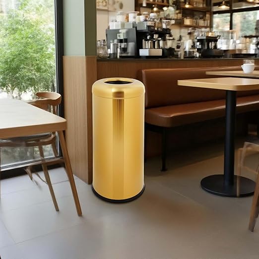 60 L / 15 Gal Trash Can with Lid Round Indoor Waste Bin Commercial Trash Can with Removable Barrel Stainless Steel Hotel Garbage Bin for Home Office Restaurant (Gold)