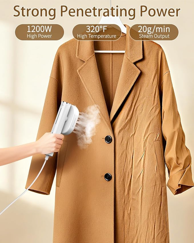 Steamer for Clothes 2-in-1 Steam Iron for Clothes 1200W Handheld Steamer 10s Heat-Up Travel Steamer Fast Wrinkle Removal Portable Garment Steamer for Home - White 110-120V