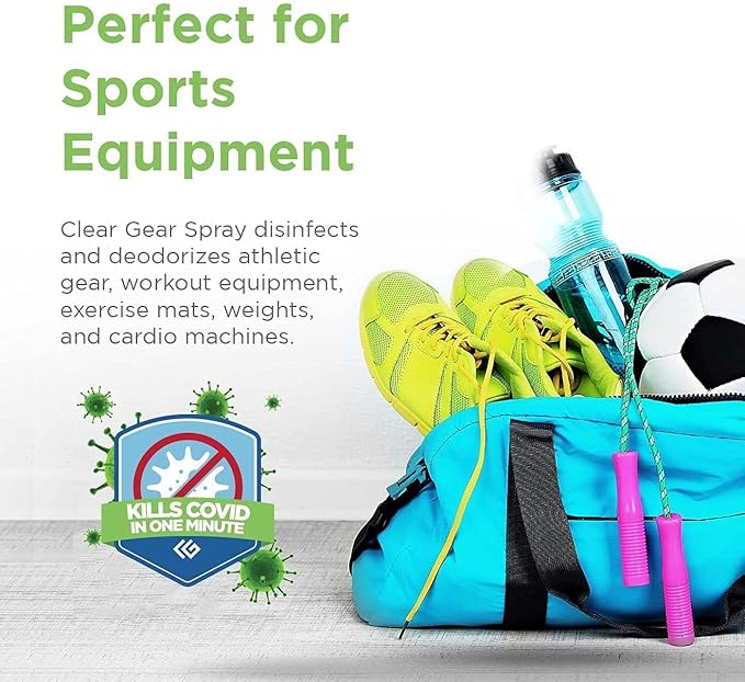 Clear Gear Disinfectant Cleaner and Deodorizer For Sports Equipment Gyms and Fitness Centers - EPA-Registered Hospital Grade Made in USA - 1-Pack of 32 Oz Bottle Disinfecting Spray