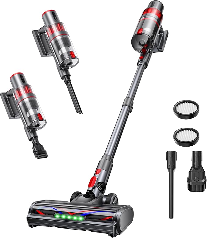 Cordless Vacuum Cleaner 600W/50KPA Stick Vacuum with Rechargeable Design Up to 60 Minutes Powerful Suction Lightweight Vacuum Cleaner for Home/Pet Hair/Carpet/Hard Floor Grey