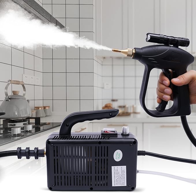 Multifunction Handheld Steam Cleaner 1600W Electric High Pressure Steam Clean Mobile Cleaning Machine Power Steamer High Temperature Portable Steam Cleaner for Furniture Car Household (Black)