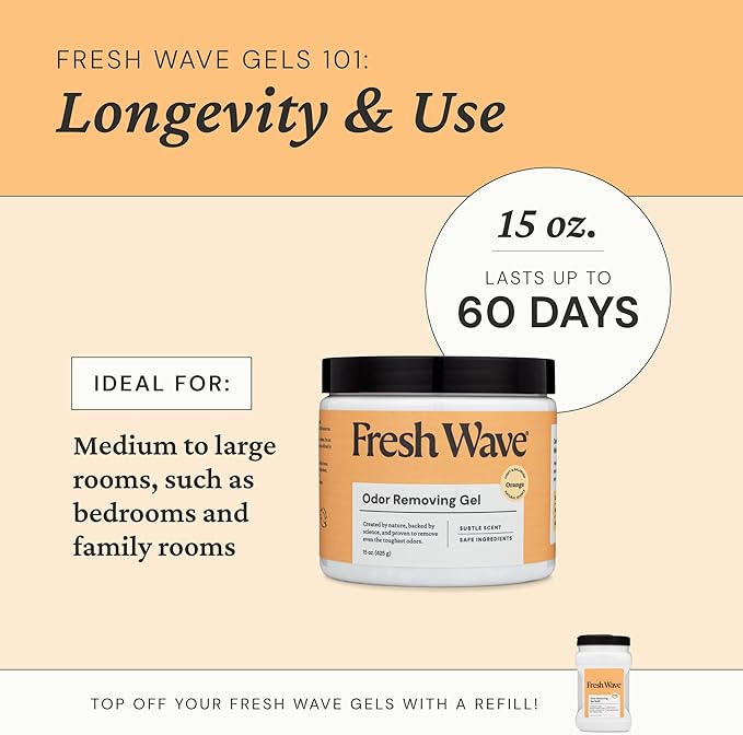 Fresh Wave Orange Odor Removing Gel 15 oz. Pack of 2 | Odor Absorbers for Home | Safer Odor Relief | Natural Plant-Based Odor Eliminator | Every 15 oz. lasts 30-60 Days | For Cooking Trash &amp Pe