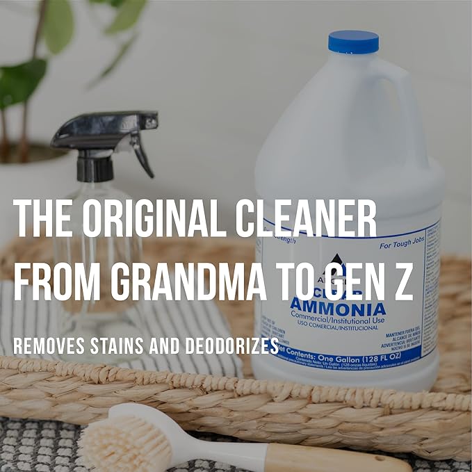 Clear Ammonia Cleaner Liquid 2 Gallon Multipurpose Multi-Surface Cleaning Solution Removes Grease Hard Water Stains and Odors Kitchen and Bathroom Use