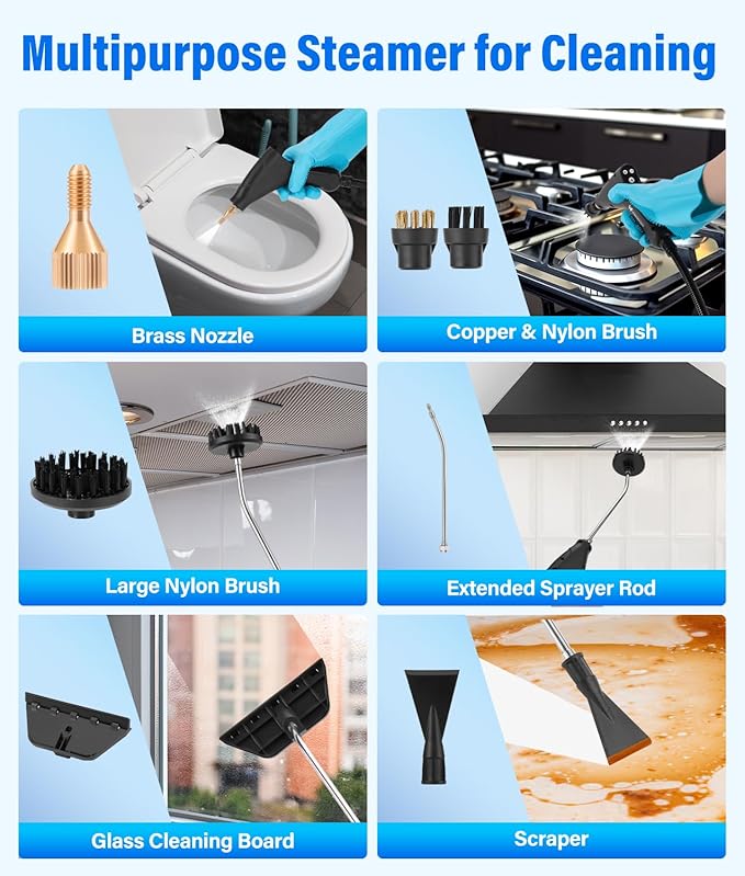 HK Steam Cleaner 6-Level Adjustable Handle 1.2L Tank 15s Heat-Up 2500W Steamer for Cleaning Portable Steamer for Cleaning with 16PCS Accessories Steam Cleaner for Home Dirt Grease Car