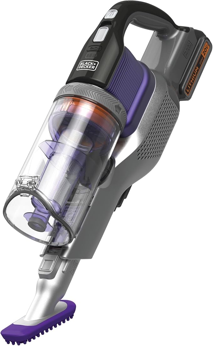 BLACK+DECKER Pet Hair Vacuum Cordless Vacuum Cleaner Pet Hair Up to 55 Minutes of Runtime Interchangeable Floorhead Maximum Suction Multi-Surface Light Weight Powerseries Extreme (BSV2020P)