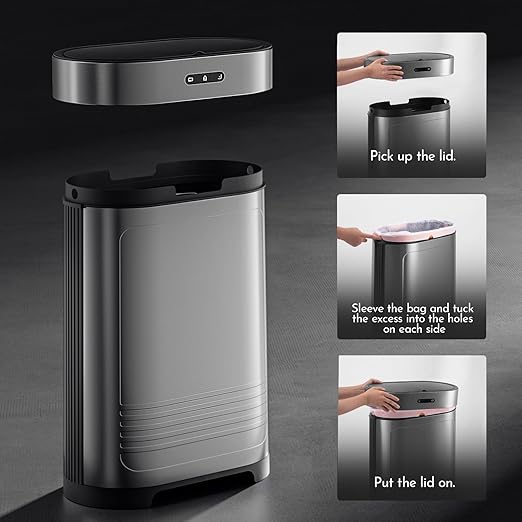 ELPHECO Stainless Steel Kitchen Trash Can 13 Gallon Motion Sensor Garbage Can Automatic Touch Free Detachable Waste Bin for Bedroom Home Office
