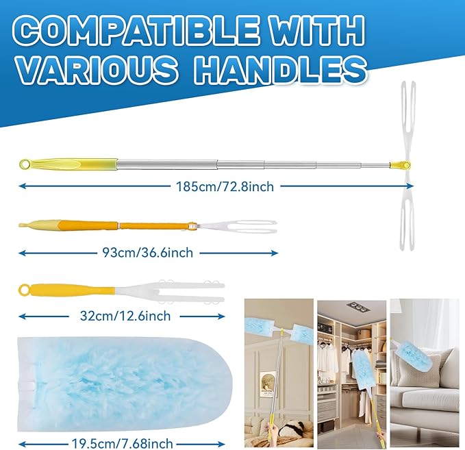 40 Count Duster Refills Compatible with Swiffer Duster360° Heavy Duty Multi Surface Duster Refills with 4X Microfibers for Cleaning with 2 Handle