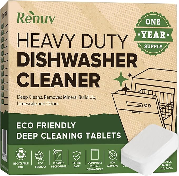 Renuv® Dishwasher Cleaner + Coffee Maker Cleaner Bundle - Heavy Duty Kitchen Appliance Deep Cleaning Descaling (12 Tablets of each)