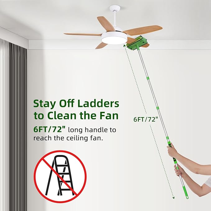 Ceiling Fan Cleaner Duster with 6 Ft/72'' Extension Pole High Ceiling Fan Blade Cleaning Tool Microfiber Duster Reusable Pads for Cleaning Ceiling Fan Baseboard Blind Cobweb Molding