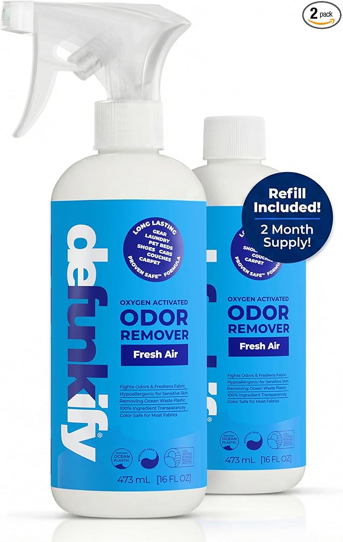 Fabric Freshener Spray 32oz. 'Fresh Air' Odor Remover Spray. Shoe Deodorizer Carpet Deodorizer Odor Eliminator for Strong Odors Cleaning Supplies. ProvenSafe™ Fabric Freshener for Sensitive Gear