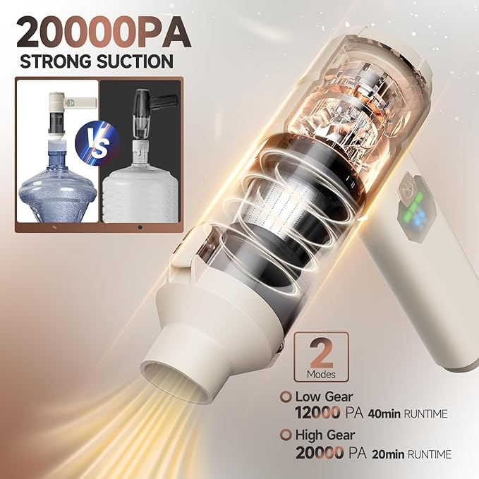 Car Vacuum Handheld Car Vacuum Cleaner Cordless with Brushless Motor 20000PA Suction High Power Rechargeable Vacuum Cleaner &amp Air Duster 4-in-1 Portable Mini Hand Vacuum Blower with LED Display