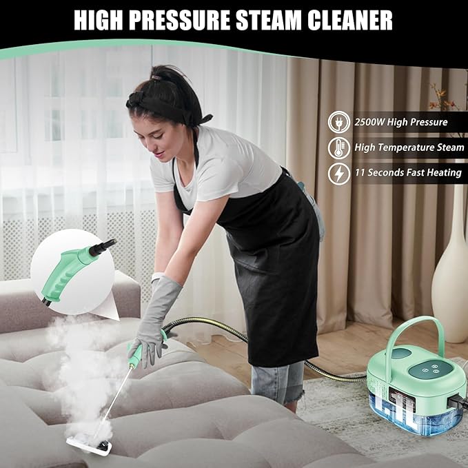 Handheld Steam Cleaner with Touch Screen Portable Steamer for Cleaning Hand Held Steamer Cleaner Pressurized Hand Steam Cleaner for Home Car Detailing Walls Grout Couch Tile Carpet Green