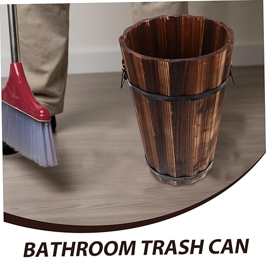 NUOBESTY Rustic Wooden Trash Can Sized Waste Basket with Handle for Bedroom Living Room Office Versatile Storage for Home