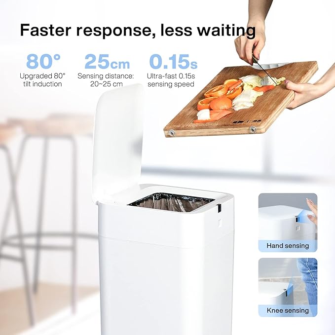 Airdeer Automatic Trash Can 4 Gallon Self Sealing and Self-Changing Smart Trash Can Motion Sensor Touchless Garbage can with lid for Kitchen Bathroom Office 6 Refill Rings(A1 Golden line)