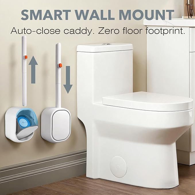 2-Pack Disposable Toilet Brush &amp Wand Kit Wall-Mounted Auto-Closing Caddies with 60 Refills Deep Cleaning System with Pre-Loaded Scrubber for Rust &amp Hard Water - Mess-Free Modern Design