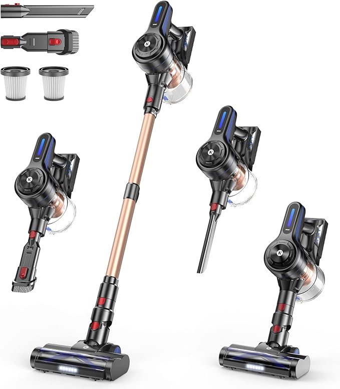 NADALY Cordless Vacuum Cleaner 500W 40KPA Stick Vacuum with 45min Runtime Anti-Tangle Vacuum Cleaners for Home 1.5L Dust Cup Rechargeable Wireless Vacuum for Hardwood Floor Carpet Pet Hair