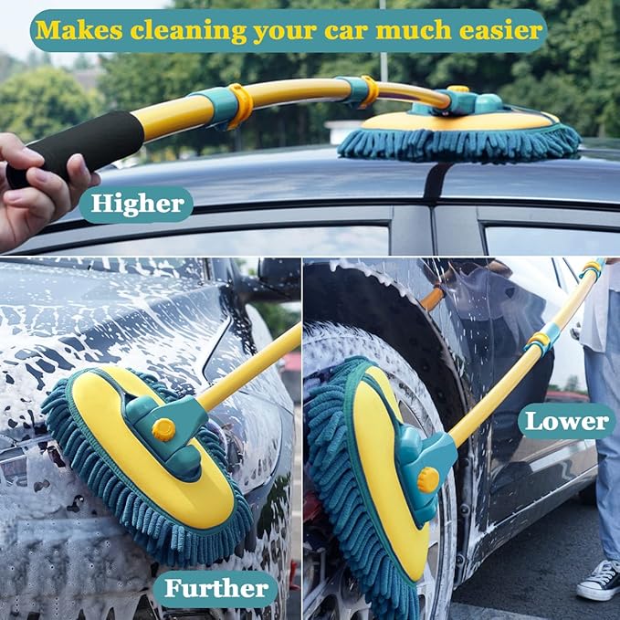 Car Wash Brush with Long Handle Car Wash Mop Mitt with 2 Replacement Head  Extension Pole Car Brush Cleaning Kit for Cars Trucks