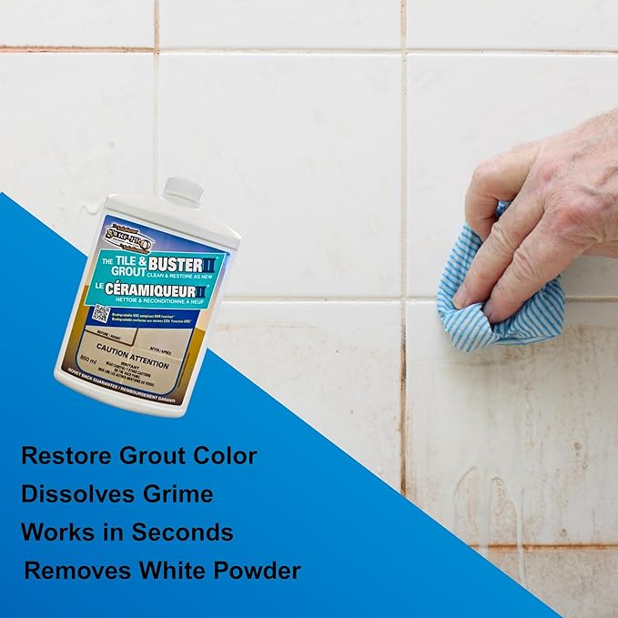 Tile and Grout Buster Cleaner 850 ml (28 oz) – Heavy-Duty Tile &amp Grout Stain Remover for Bathroom Kitchen Shower &amp Floors – For Ceramic Porcelain Stone &amp More – Made in Canada