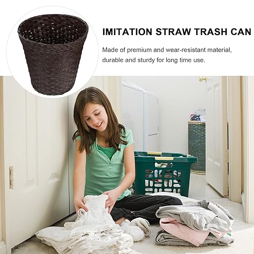 Wicker Waste Basket Wicker Trash Basket Hyacinth Trash Can Wicker Garbage Can for Bedroom Bathroom Coffee 10 Inch