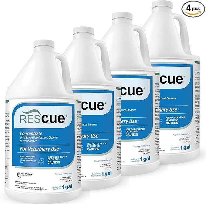REScue One-Step Disinfectant Cleaner &amp Deodorizer – For Veterinary Use Animal Shelters Pet Foster Homes Kennels Litter Box Pet Grooming Surfaces – Sanitizing Concentrate 1 Gallon (4 Pack)