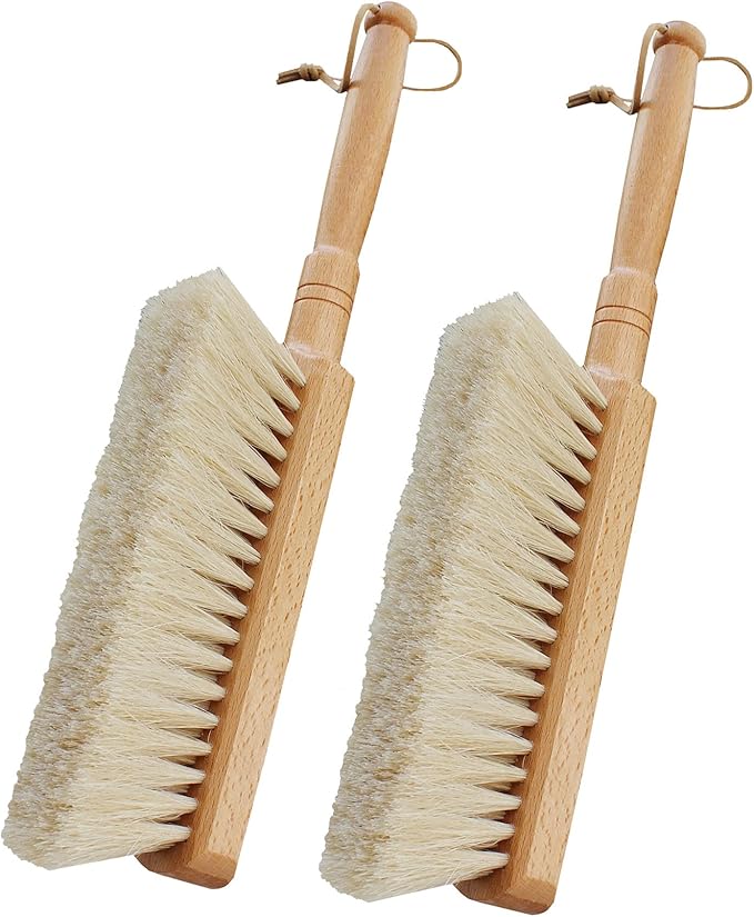 Horsehair Hand Brush Soft Bristles for Woodworking Car Detailing Furniture Beech Wood Handle 12 Inch Long (2pcs)