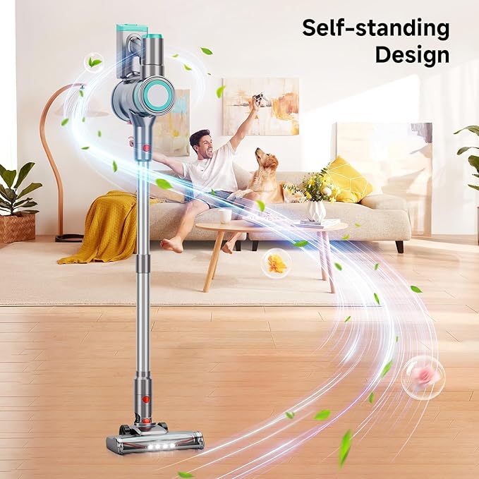 Cordless Vacuum Cleaner for Home Powerful Stick Vacuum Cleaner with Rechargeable Battery 6 in 1 Lightweight Handheld Vacuum 45 Mins Runtime Cordless Vacuum for Hardfloor Carpets Pet Hair (green)