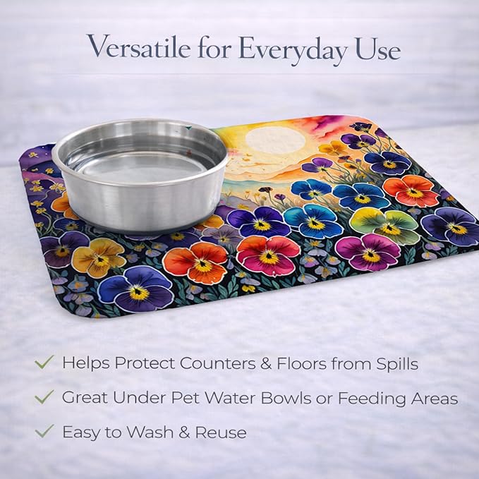 Caroline's Treasures DAC1450DDM Pansies in Color Dish Drying Mat Absorbent Dish Drying Mat Pad for Kitchen Counter Dish Drainer Mat for Countertop 14 x 21 Multicolor