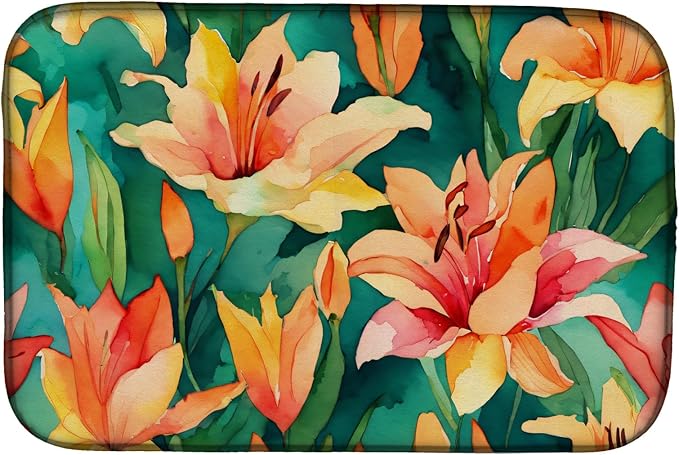 Caroline's Treasures DAC1587DDM Lilies in Watercolor Dish Drying Mat Absorbent Dish Drying Mat Pad for Kitchen Counter Dish Drainer Mat for Countertop 14 x 21 Multicolor