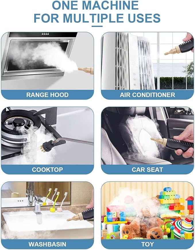 2500W Portable Handheld Steam Cleaner High Temperature Pressurized Steam Cleaning Machine with Brush Heads for Kitchen Furniture Bathroom Car