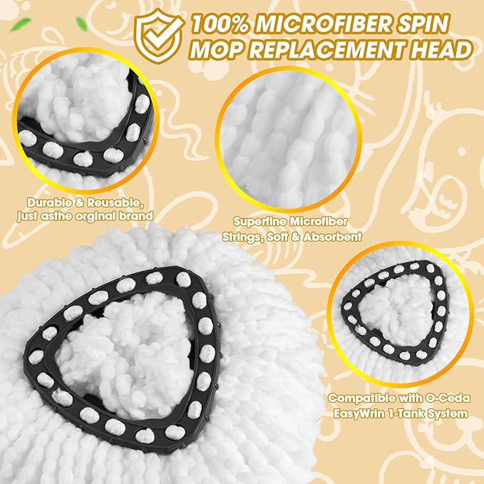 20 Pack Spin Mop Replacement Heads100% Microfiber Mop Heads Replacements Compatible with OCeda Easywring 1-Tank SystemSpinning Mop Replace Head for Easy House Cleaning Floor Mopping