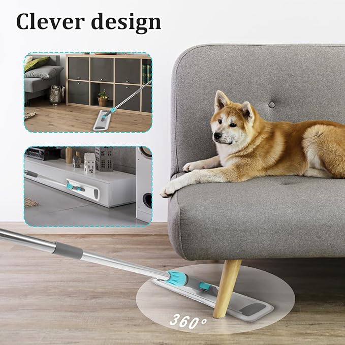 Microfiber Mop Floor Cleaning Mop Flat Mop with Stainless Steel Handle 4 Reusable Washable Mop Pads for Hardwood Laminate Tile Floor Cleaning