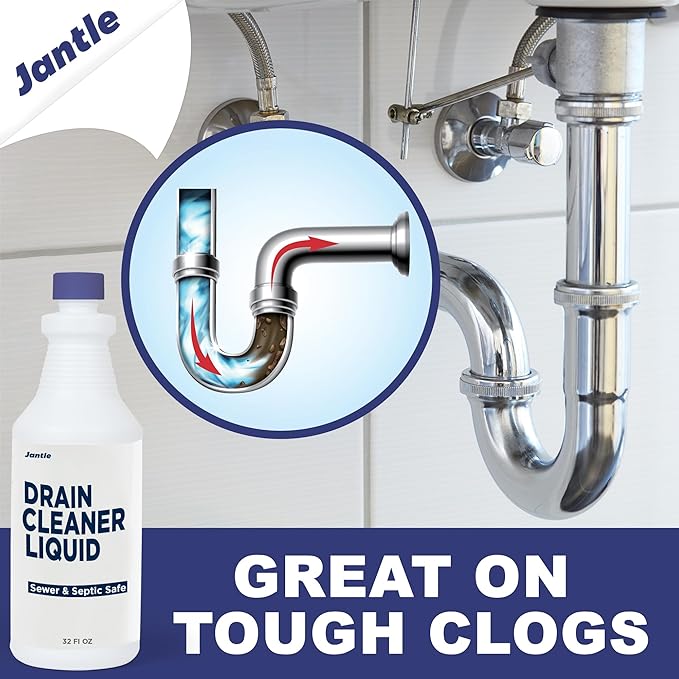 Drain Cleaner Liquid Drain Clog Remover 12 PK (32 Oz Per Bottle) Shower Drain Cleaner Hair Clog Removal - Plumbing &amp Septic Safe - Breaks Down Grease Paper Fat Oil - Easy to use - 3 Pack