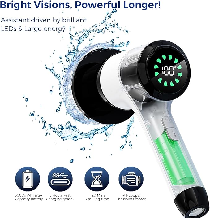 Electric Spin Scrubber Cordless Power Cleaning Brush with 8 Replaceable Heads 2 Adjustable Speeds LED Display &amp Long Handle Ideal for Bathroom Tub Tile Floor Car Cleaning
