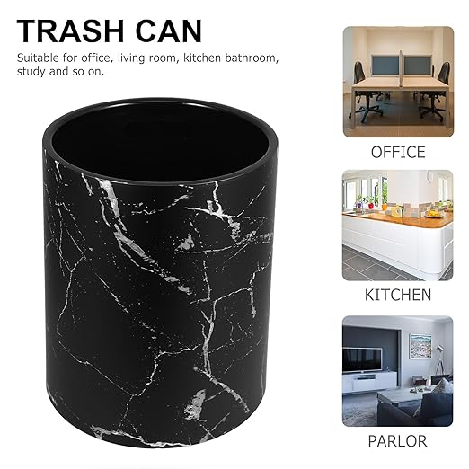 Marble Pattern Trash Can 12L Medium Lidless Plastic Wastebasket with Double-Layer Open Top Design for Home Office Bedroom Bathroom Use