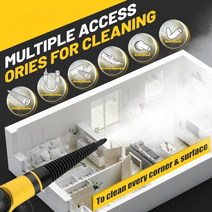 Pressurized Handheld Steam Cleaner with 10pcs Accessories &amp Safety Lock Multi-Purpose &amp Powerful Home Use Steamer for Cleaning Car Bathroom Shower Upholstery Grout Window (Black)