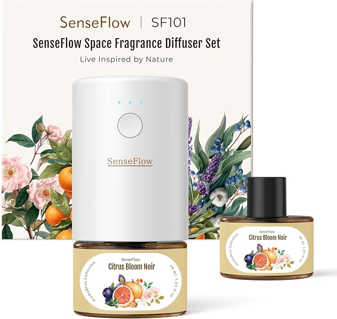 SF101 Pro Plug In Air Freshener Waterless Essential Oil Diffuser Non-Toxic Aroma Diffuser Adjustable 120-Day Natural Scent Mist Covers 1000 Sq Ft- Free 30ml Citrus Bloom Noir