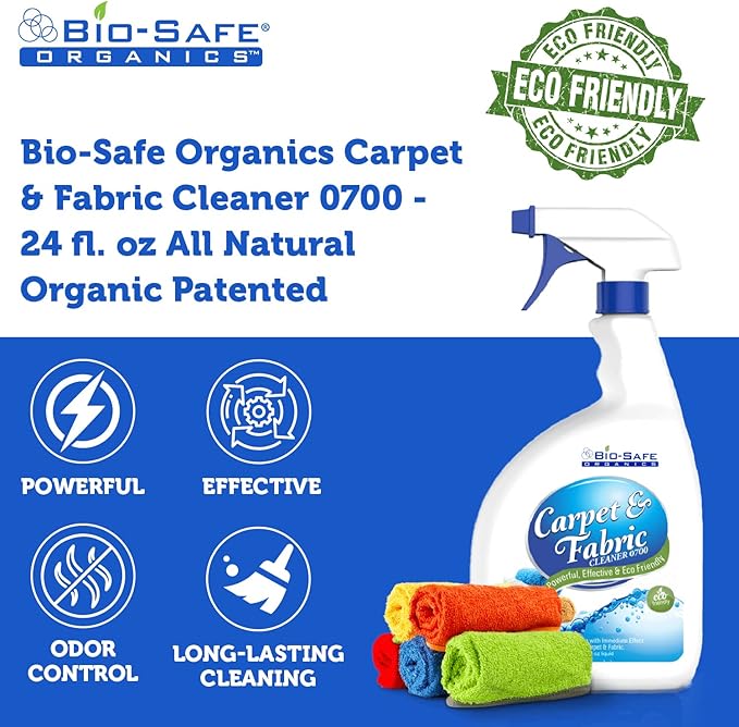 Bio-Safe Organics Carpet &amp Fabric Cleaner 0700 - 24 fl. oz All Natural Organic Everyday Household Carpet &amp Fabric Cleaner Powerful Fast Acting Stain Remover Pet Friendly Patented Patented