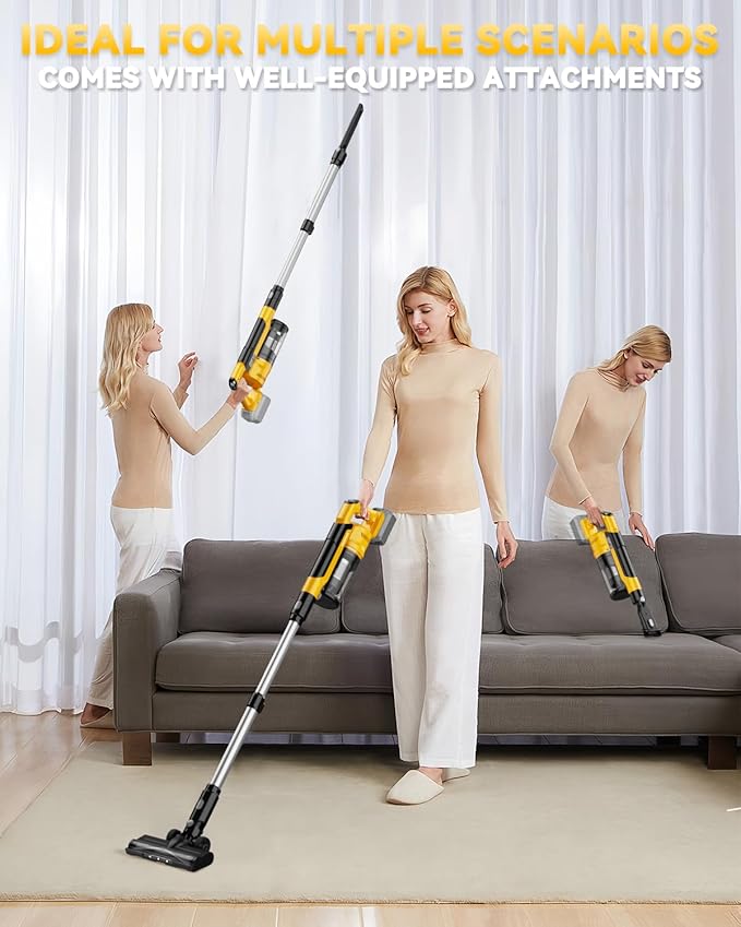 350W Cordless Vacuum Cleaner for Dewalt 20v Battery 35kPa Brushless Lightweight Stick Vacuum with 3 Mode Suction 6 in 1 Stick Vacuum Cleaner with HEPA for Floor Carpet Car (Battery Not Included)