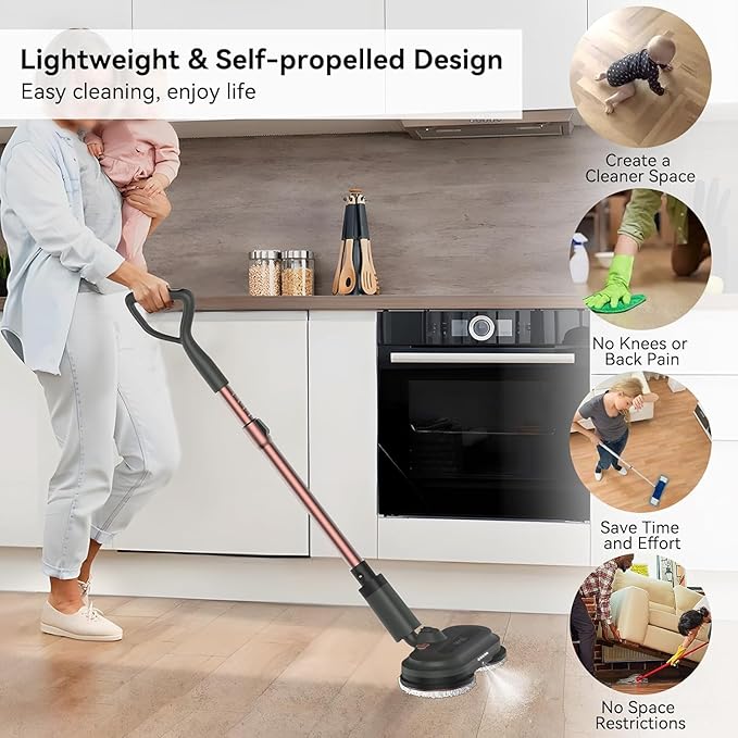 Cordless Electric Mop Electric Floor Cleaner with Water Sprayer &amp LED Headlights Up to 60 mins Lasting Time Powerful Spin Mop with Extendable Tube Self-Propelled Floor Cleaning Solution inclu