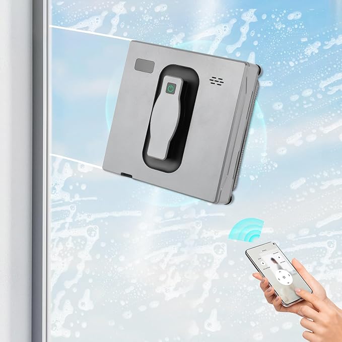 Electric Window Cleaner 72W 2500Pa Suction 3 Cleaning Mode 50ML/1.69OZ Automatic &amp Manual Window Cleaner Robot with 4 Fiber Cleaning Cloths for Homes Office Buildings